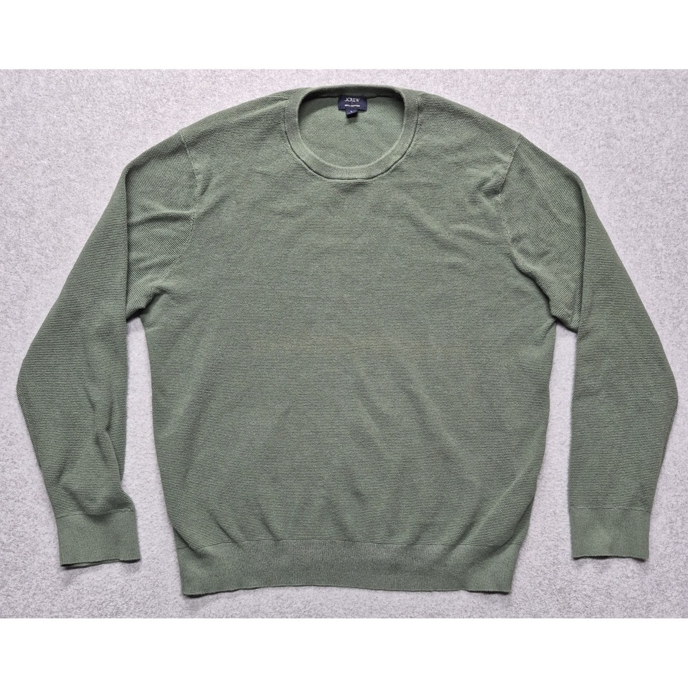 J.Crew Sweater Men's L Light Green Olive Crewneck 100% Cotton Knit Pullover